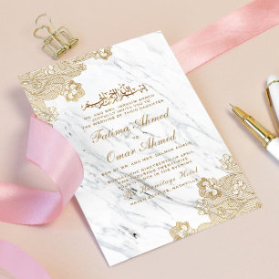 Invitation Marbre en dentelle d'or Blanc musulman musulman Ma