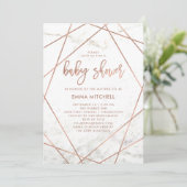 Invitation Marbre et Faux Rose Baby shower géométrique (Debout devant)