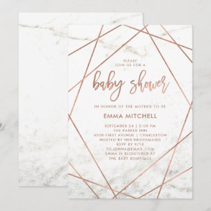 Invitation Marbre et Faux Rose Baby shower géométrique