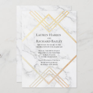 Invitation Marbre et or Forme géométrique Faux Foil Mariage