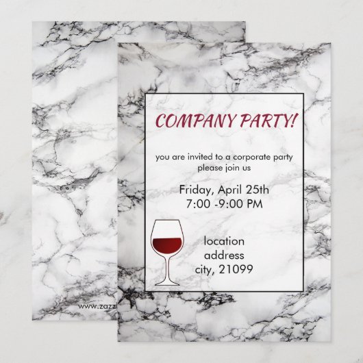 Invitation Marbre et verre noir et blanc (Devant / Derrière)