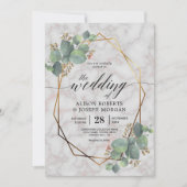 Invitation Marbre eucalyptus or cadre géométrique (Devant)