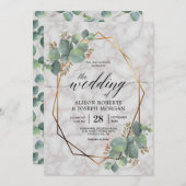 Invitation Marbre eucalyptus or cadre géométrique (Devant / Derrière)