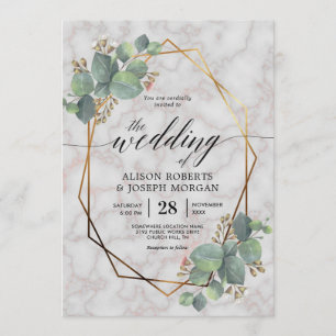 Invitation Marbre eucalyptus or cadre géométrique