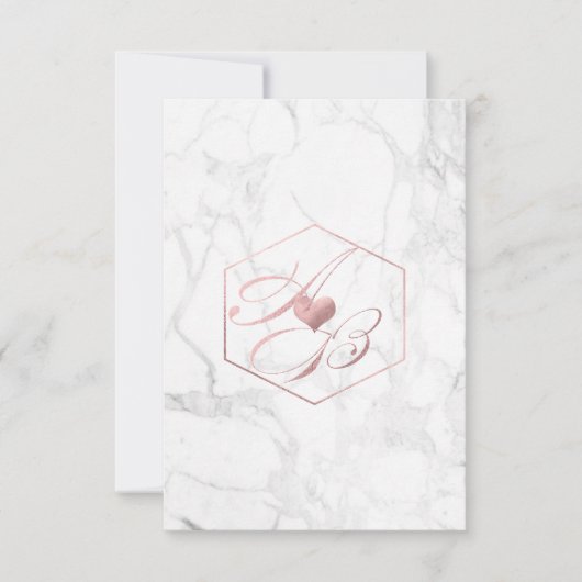 Invitation Marbre, Faux Rose Gold Fancy Script Monogrammes (Devant)