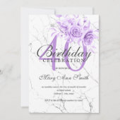 Invitation Marbre floral violet 40e anniversaire de fête (Devant)