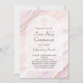 Invitation marbre fluide rose Première Sainte Communion (Devant)