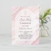 Invitation marbre fluide rose Première Sainte Communion (Debout devant)