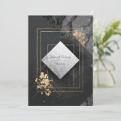 Invitation Marbre géométrique noir et or Mariage (Debout devant)
