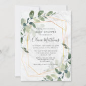 Invitation Marbre Géométrique Or Eucalyptus Baby shower (Devant)