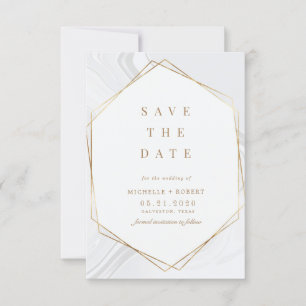 Invitation marbre géométrique or Photo Enregistrer la date