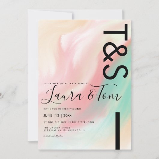 Invitation Marbre Gras Rose Turquoise Peach Typographie Maria (Devant)