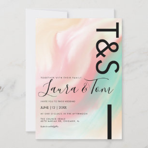 Invitation Marbre Gras Rose Turquoise Peach Typographie Maria