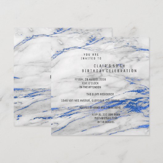 Invitation Marbre gris blanc Marbre gris minimum fête d'anniv (Devant / Derrière)