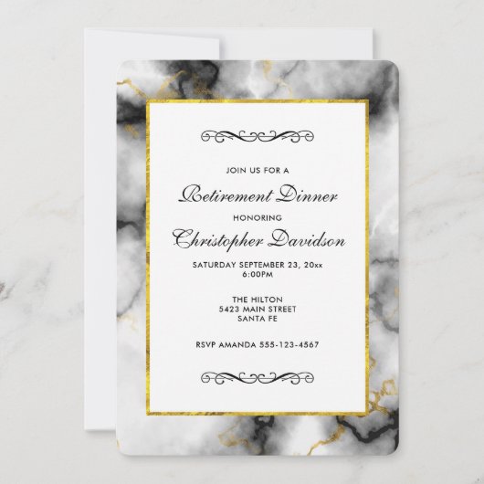 Invitation Marbre gris blanc moderne avec ruban doré (Devant)
