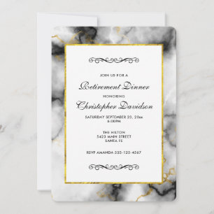 Invitation Marbre gris blanc moderne avec ruban doré