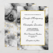 Invitation Marbre gris blanc moderne avec ruban doré (Devant / Derrière)