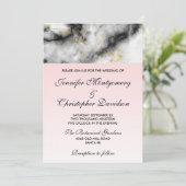 Invitation Marbre gris blanc moderne avec ruban doré (Debout devant)