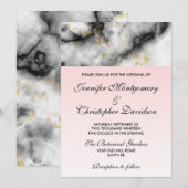 Invitation Marbre gris blanc moderne avec ruban doré (Devant / Derrière)