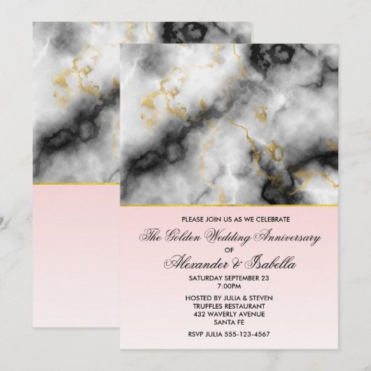 Invitation Marbre gris blanc moderne pour anniversaire (Devant / Derrière)