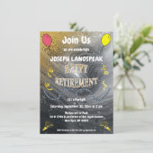 Invitation Marbre gris et Streamers d'or joyeuse retraite (Debout devant)