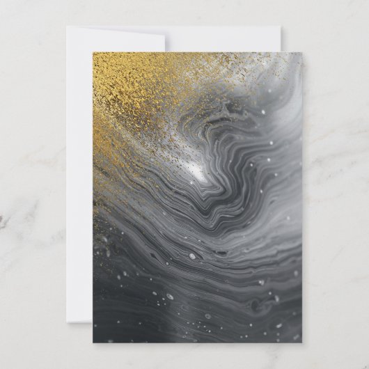 Invitation Marbre gris et Streamers d'or joyeuse retraite (Dos)