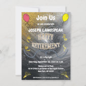 Invitation Marbre gris et Streamers d'or joyeuse retraite (Devant)