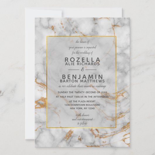 Invitation Marbre gris moderne Agate & Mariage d'huile or (Devant)