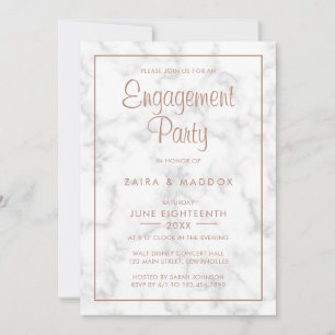 Invitation Marbre gris moderne avec Rose Gold Engagement Part