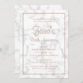 Invitation Marbre gris moderne Rose or Anniversaire de la mor (Devant / Derrière)