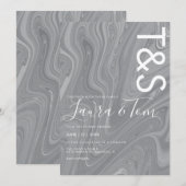 Invitation Marbre Liquide Gris Agate Typographie Mariage Invi (Devant / Derrière)