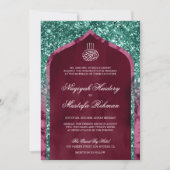 Invitation Marbre magenta Turquoise Parties scintillant Arche (Devant)