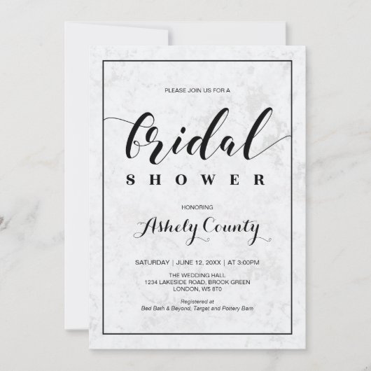 Invitation Marbre | Mariage Simple Typographie Moderne (Devant)