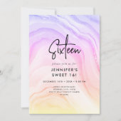 Invitation Marbre moderne arc-en-ciel Ombre photo Sweet 16 (Devant)