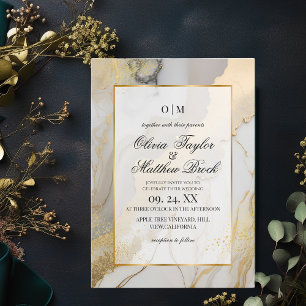Invitation Marbre moderne Beige gris et or Mariage