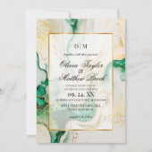 Invitation Marbre moderne Emerald Vert et or Mariage (Devant)