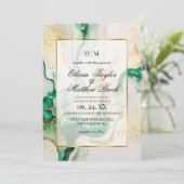 Invitation Marbre moderne Emerald Vert et or Mariage (Debout devant)