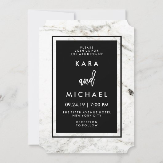 Invitation Marbre moderne et Mariage noir (Devant)