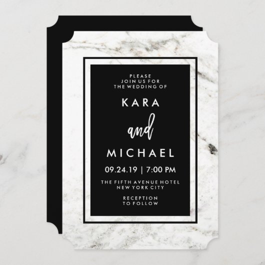 Invitation Marbre moderne et Mariage noir (Devant / Derrière)
