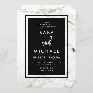 Invitation Marbre moderne et Mariage noir