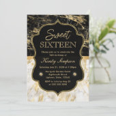 Invitation Marbre moderne noir, blanc et or doux 16 (Debout devant)