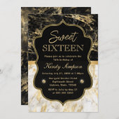 Invitation Marbre moderne noir, blanc et or doux 16 (Devant / Derrière)