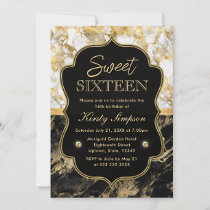 Invitation Marbre moderne noir, blanc et or doux 16