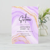 Invitation Marbre moderne violet ombre photo Sweet 16 (Debout devant)