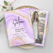 Invitation Marbre moderne violet ombre photo Sweet 16