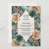 Invitation Marbre Monstera Emerald Vert Et Or Mariage (Devant)