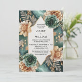 Invitation Marbre Monstera Emerald Vert Et Or Mariage (Debout devant)
