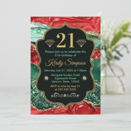 Invitation Marbre Noël Agate & Gold Parties scintillant Anniv (Debout devant)