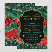 Invitation Marbre Noël Agate & Or Paillettes Douce 16 (Devant / Derrière)