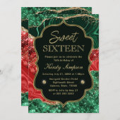 Invitation Marbre Noël Agate & Or Parties scintillant Sweet 1 (Devant / Derrière)